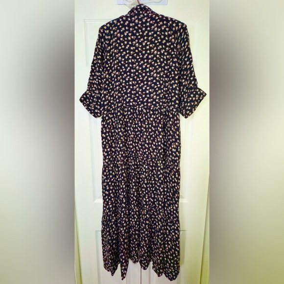 Natural Life Rebecca Midi Dress Black Cream Rose Floral Pockets Boho Sz Large - Picture 5 of 15